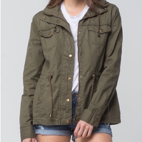 Ashley By 26 International Jackets & Blazers - Ashley Brand Small Cargo Olive Green 100% Cotton Full Zip Hooded Utility Jacket